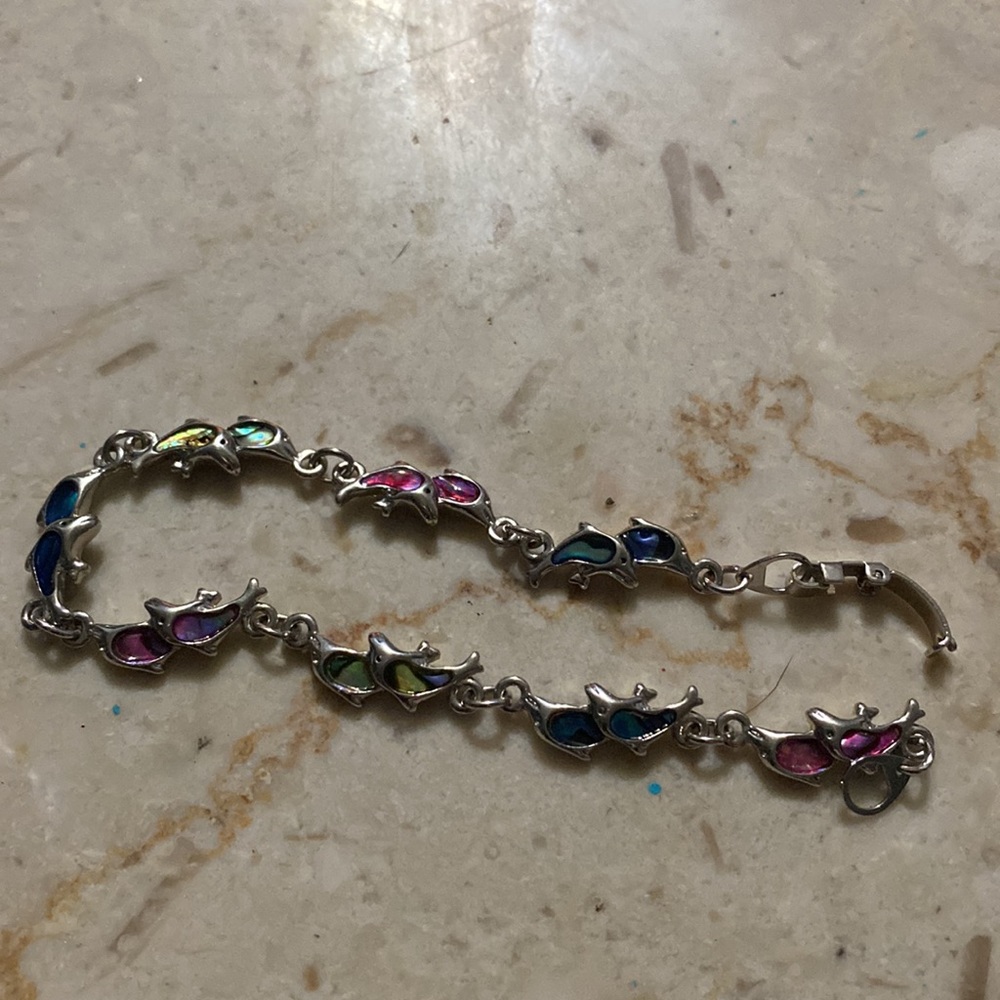 Abalone Shell Silvertone Dolphin Bracelet - Picture 2 of 3